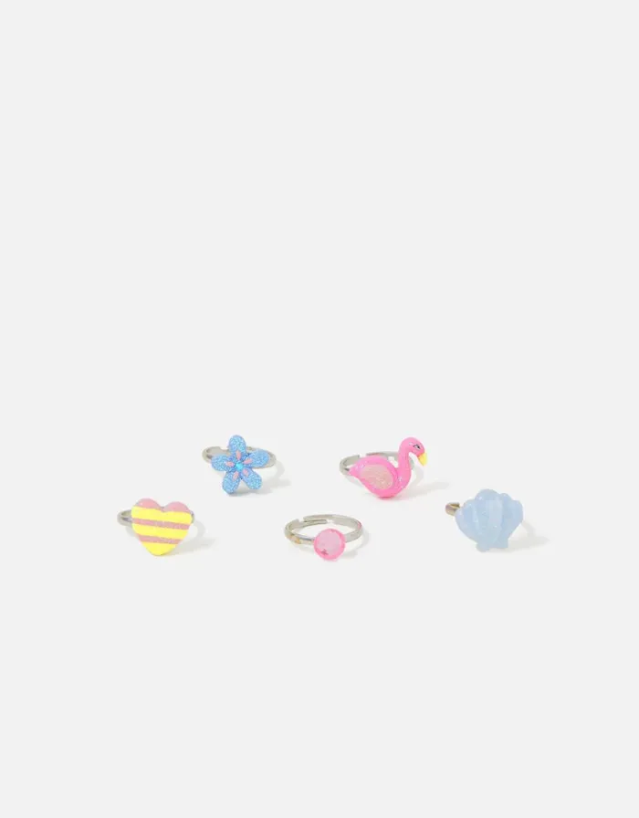 Accessorize Girls Flamingo Ring Multipack Girls Jewellery