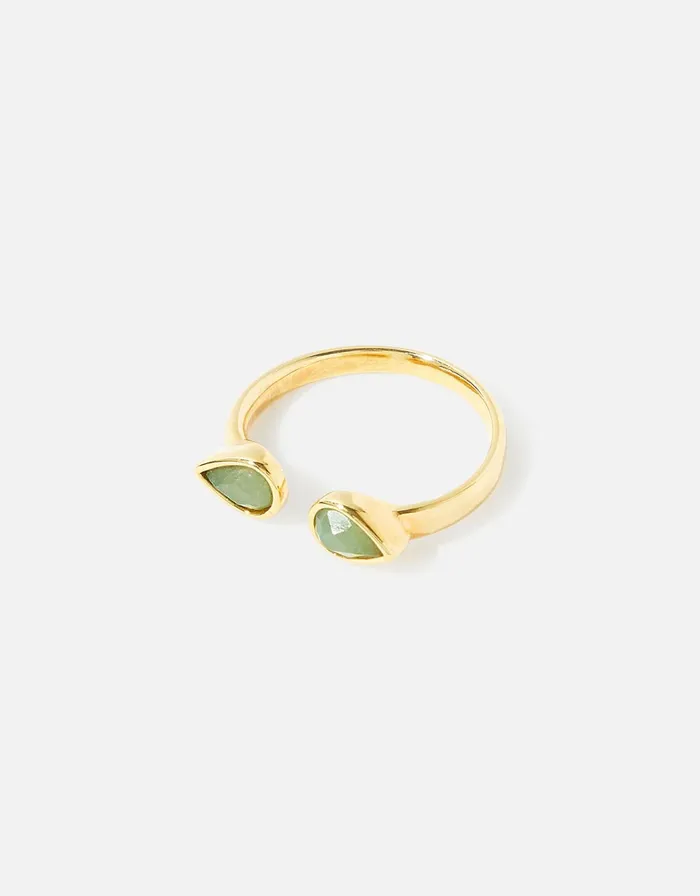 Accessorize GoldPlated Aventurine Healing Stone Ring Green Light Green Women Rings