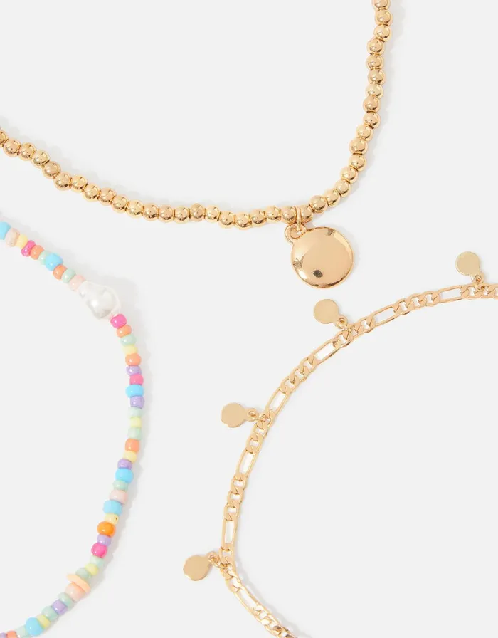 Accessorize Pearl And Bead Layered Anklet Set Women Anklets