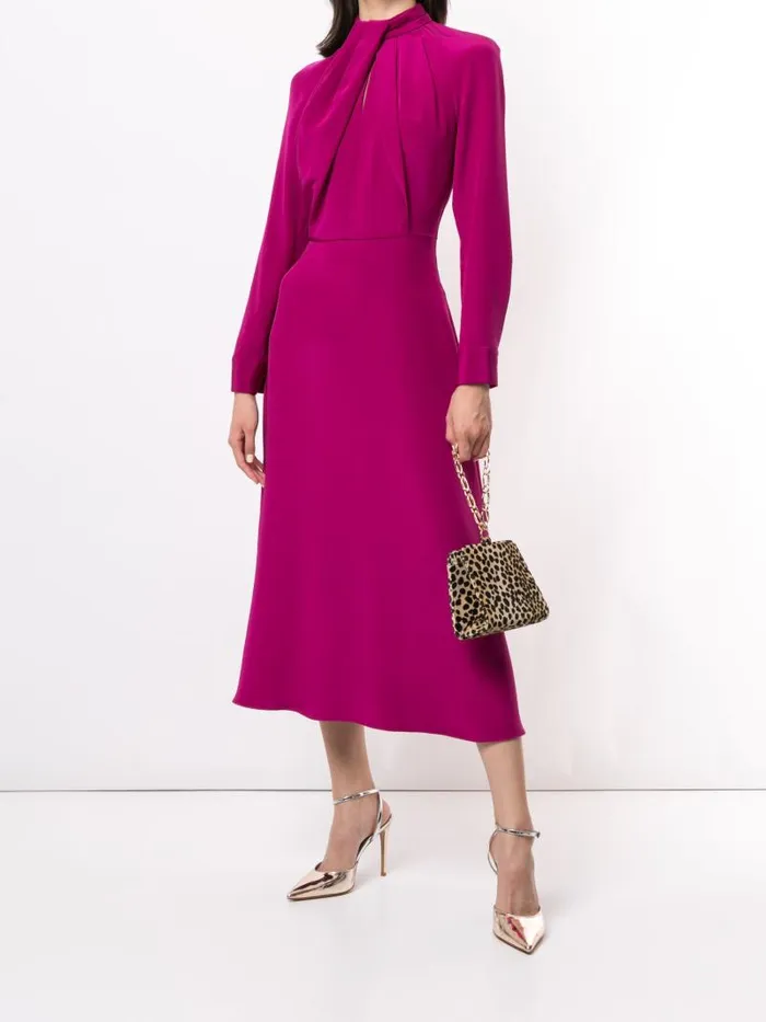 Adam Lippes Dresses and Jumpsuits Long Sleeve Dress With Neck Twist In Silk Crepe Orchid 8211 Women Adam Lippes Dresses and Jumpsuits Long Sleeve Dress With Neck Twist In Silk Crepe Orchid 8211 Women
