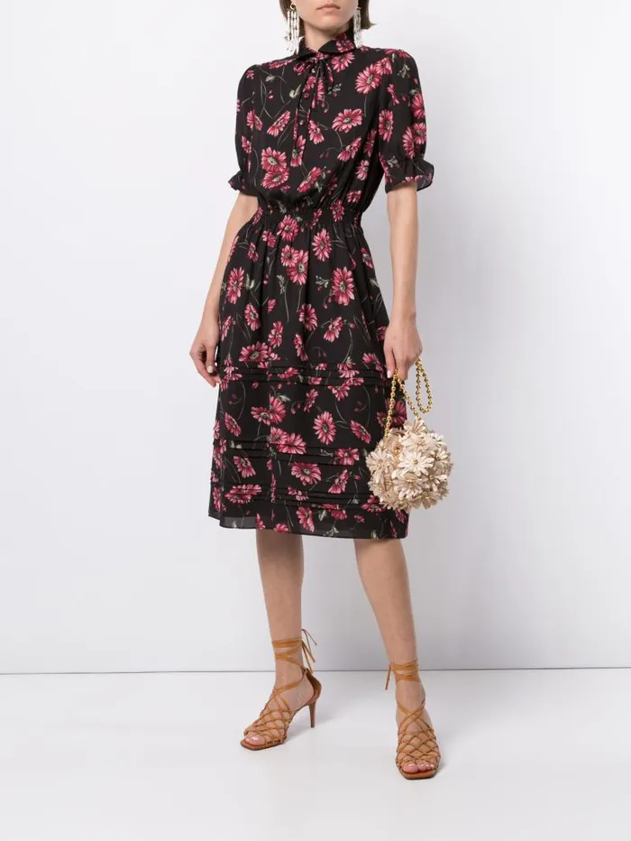 Adam Lippes Dresses and Jumpsuits Tiered Hem Dress In Printed Georgette Black Daisy 8211 Women Adam Lippes Dresses and Jumpsuits Tiered Hem Dress In Printed Georgette Black Daisy 8211 Women