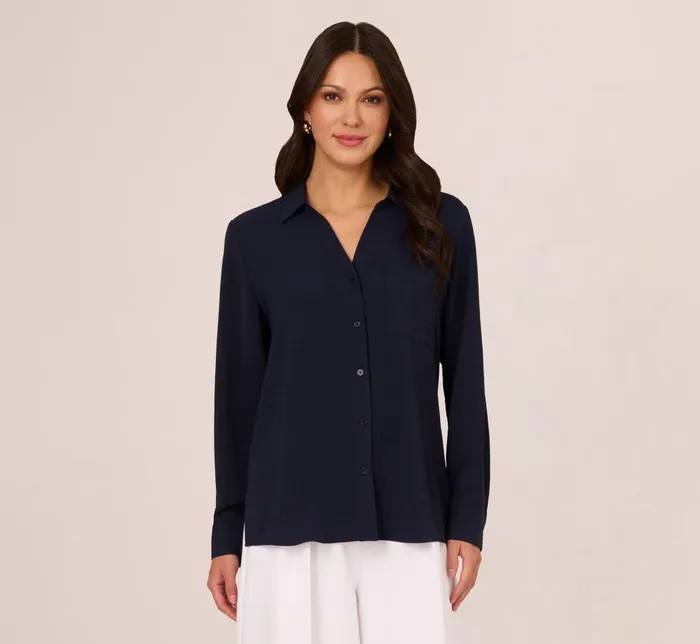 Adrianna Papell Coord Sets Textured Button Up Top With Long Sleeves In Blue Moon 8211 Women Adrianna Papell Coord Sets Textured Button Up Top With Long Sleeves In Blue Moon 8211 Women