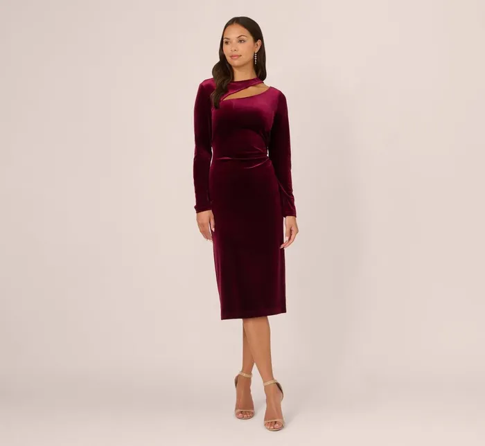 Adrianna Papell Day Dresses Long Sleeve Velvet Dress With Asymmetric Cutout Neckline In Burgundy 8211 Women Adrianna Papell Day Dresses Long Sleeve Velvet Dress With Asymmetric Cutout Neckline In Burgundy 8211 Women