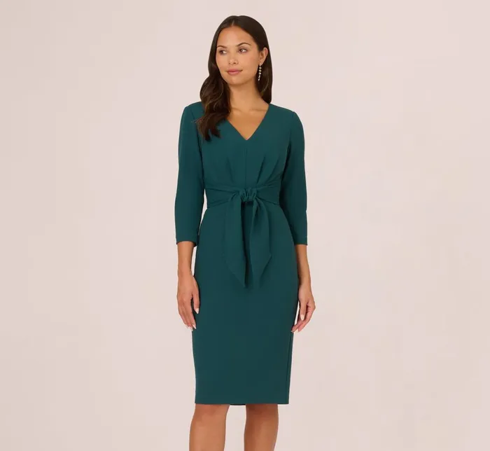 Adrianna Papell Day Dresses Three Quarter Sleeve Pleated Midi Dress With Tie Waist In Hunter 8211 Women Adrianna Papell Day Dresses Three Quarter Sleeve Pleated Midi Dress With Tie Waist In Hunter 8211 Women