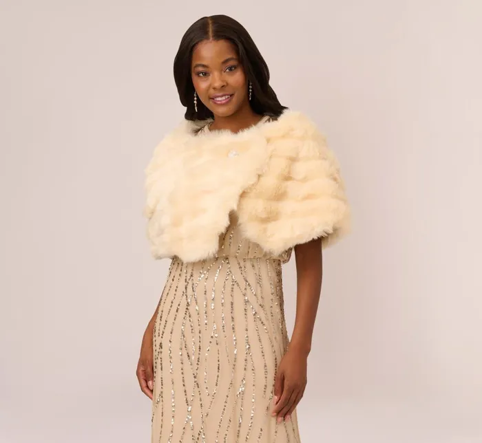 Adrianna Papell Shawls and Wraps Faux Fur Wrap With Stone Brooch In Champagne 8211 Women Adrianna Papell Shawls and Wraps Faux Fur Wrap With Stone Brooch In Champagne 8211 Women