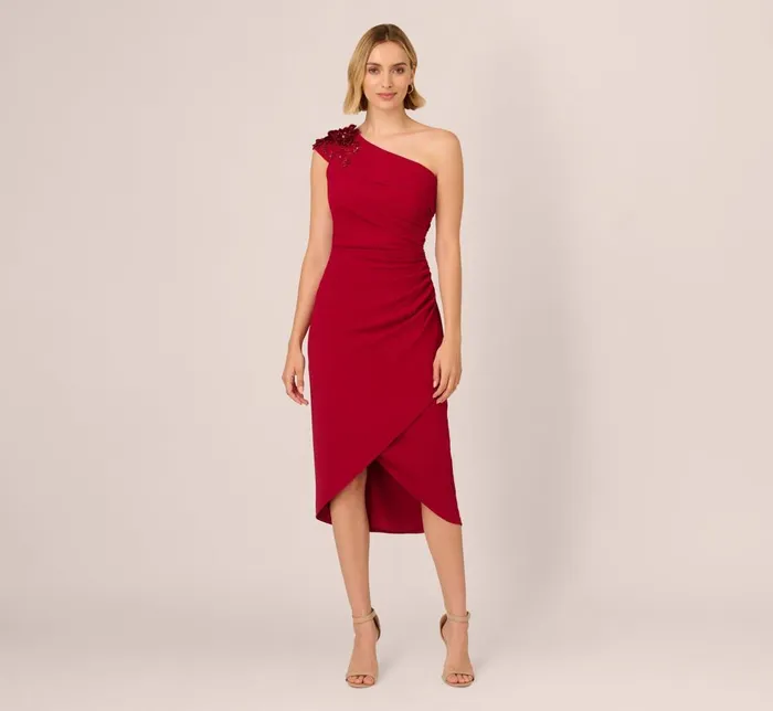 Adrianna Papell Wedding Guest Dresses Beaded Crepe One Shoulder Wrap Dress In Cranberry 8211 Women Adrianna Papell Wedding Guest Dresses Beaded Crepe One Shoulder Wrap Dress In Cranberry 8211 Women
