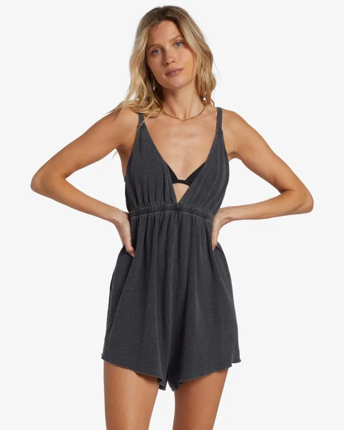 Billabong Rompers and Jumpsuits On Vacay Romper Cover Up Black Pebble 8211 Women