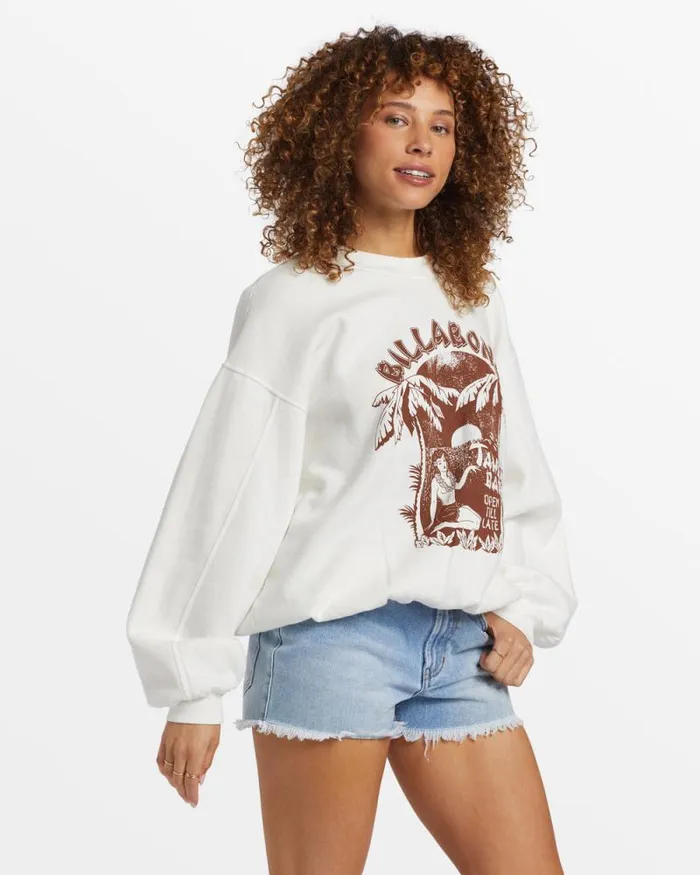 Billabong Sweatshirts and Fleece Aloha Kendal Crew Neck Sweatshirt Salt Crystal 8211 Women Billabong Sweatshirts and Fleece Aloha Kendal Crew Neck Sweatshirt Salt Crystal 8211 Women