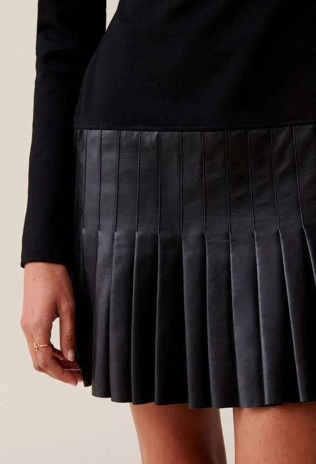 Claudie Pierlot BiMaterial Leather Black Dress Women Dresses Claudie Pierlot BiMaterial Leather Black Dress Women Dresses