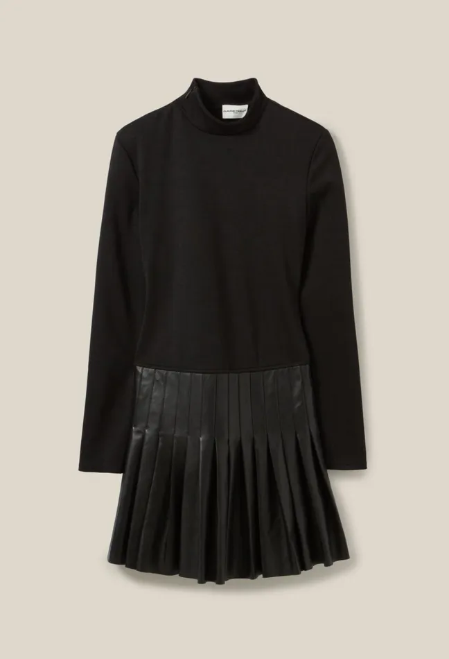 Claudie Pierlot BiMaterial Leather Black Dress Women Dresses Claudie Pierlot BiMaterial Leather Black Dress Women Dresses