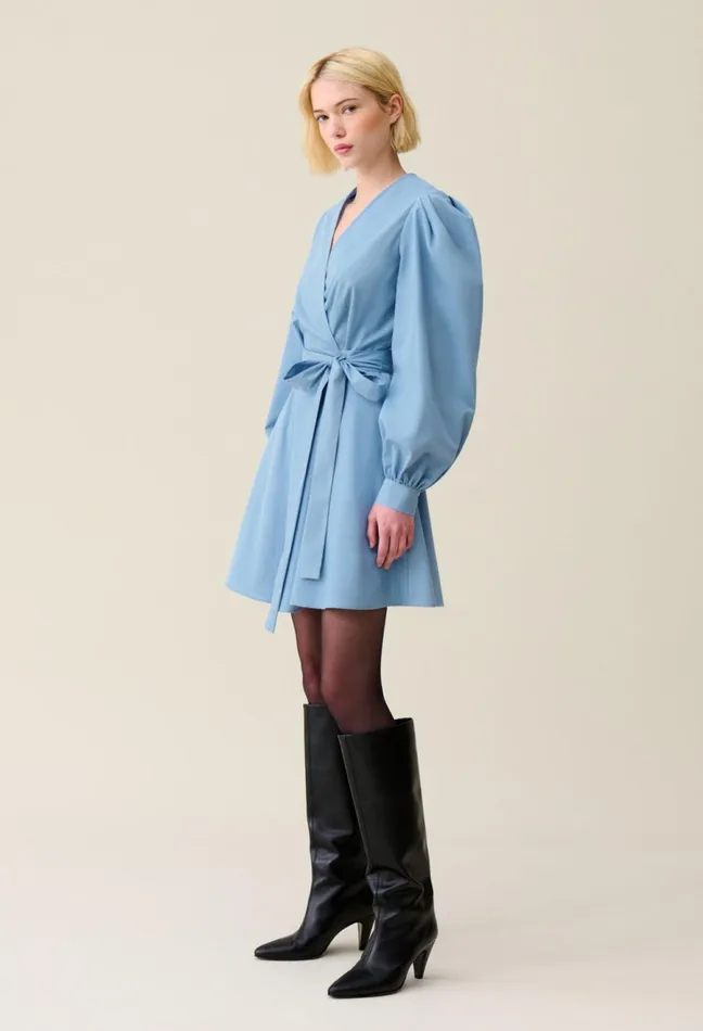 Claudie Pierlot Blue Short Dress With Puff Sleeves Sky Blue Women Dresses
