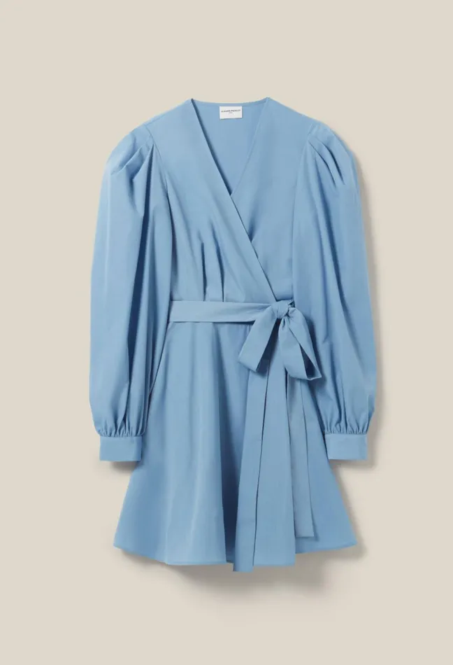 Claudie Pierlot Blue Short Dress With Puff Sleeves Sky Blue Women Dresses Claudie Pierlot Blue Short Dress With Puff Sleeves Sky Blue Women Dresses