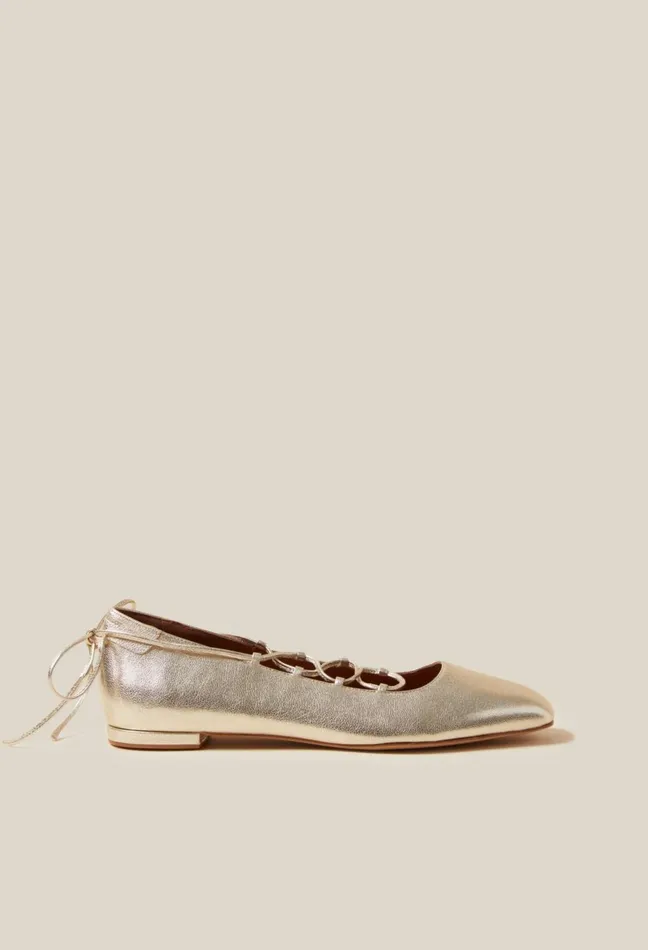 Claudie Pierlot Gold Leather Ballet Pumps Women Ballerinas Claudie Pierlot Gold Leather Ballet Pumps Women Ballerinas