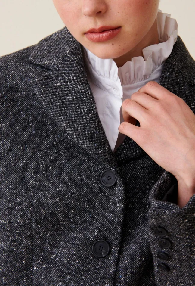Claudie Pierlot Grey Tweed Mixed Wool Blazer Mottled Grey Women Jackets