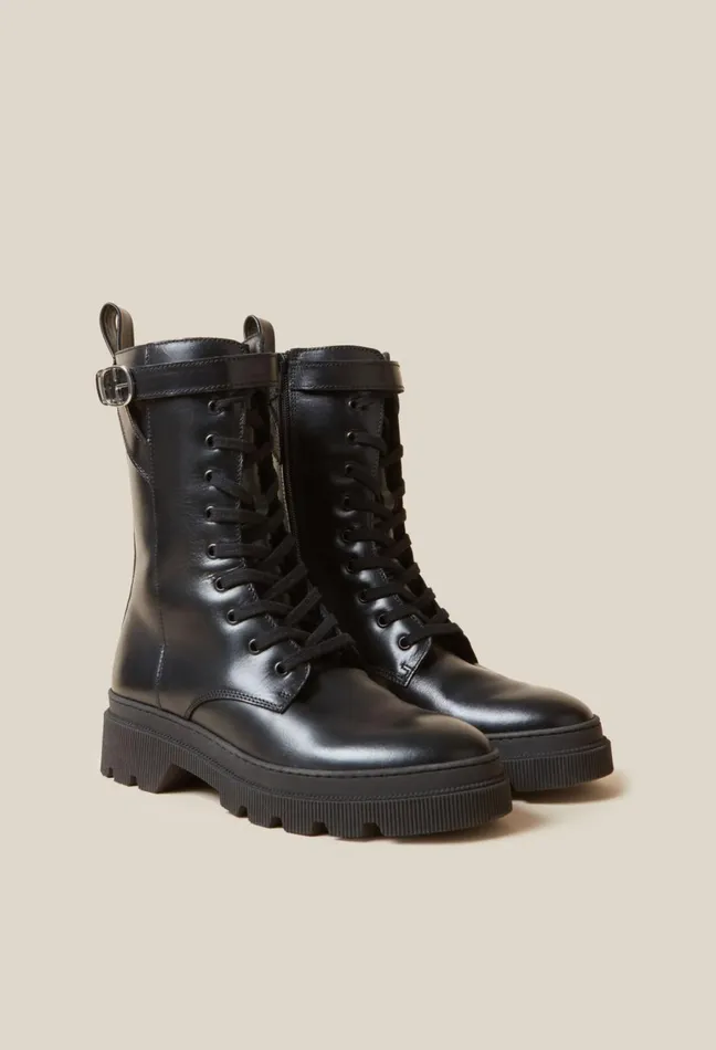 Claudie Pierlot High Leather Ranger Boots Black Women Ankle Boots Claudie Pierlot High Leather Ranger Boots Black Women Ankle Boots