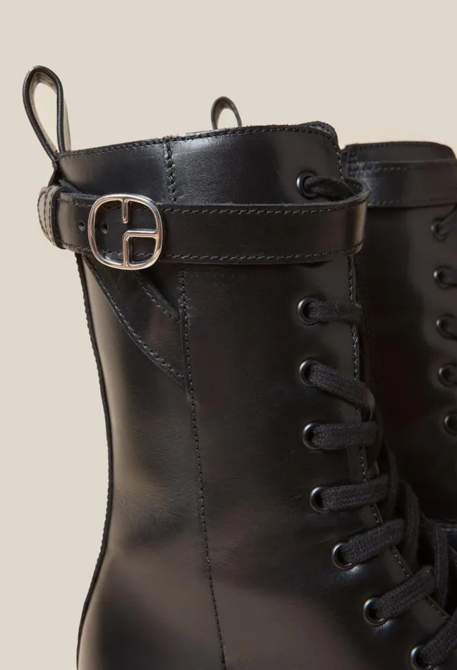 Claudie Pierlot High Leather Ranger Boots Black Women Ankle Boots Claudie Pierlot High Leather Ranger Boots Black Women Ankle Boots