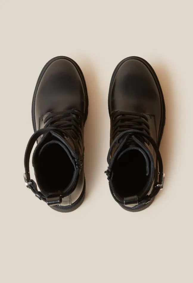 Claudie Pierlot High Leather Ranger Boots Black Women Ankle Boots Claudie Pierlot High Leather Ranger Boots Black Women Ankle Boots