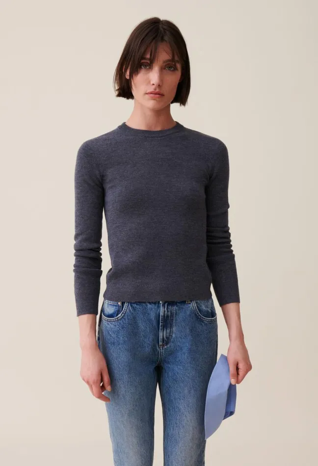 Claudie Pierlot Jumper With Detachable Collar Mottled Grey Women Knitwear And Cardigans