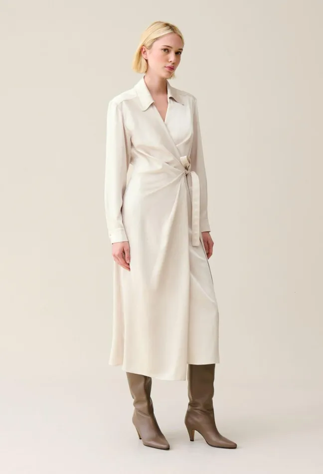Claudie Pierlot Midi Wrap Dress Ice Beige Women Dresses Claudie Pierlot Midi Wrap Dress Ice Beige Women Dresses
