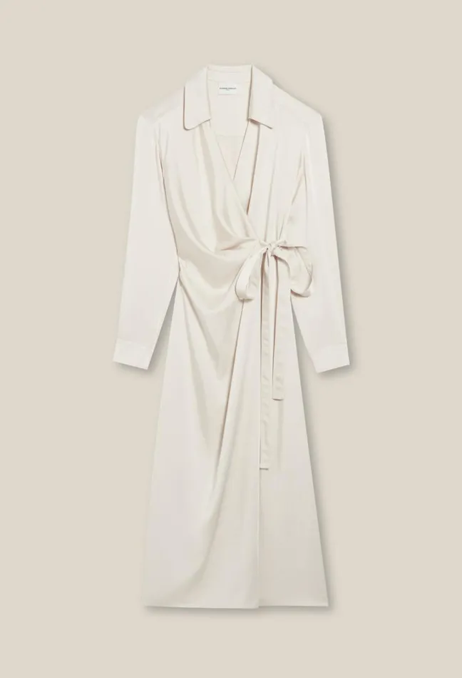 Claudie Pierlot Midi Wrap Dress Ice Beige Women Dresses Claudie Pierlot Midi Wrap Dress Ice Beige Women Dresses