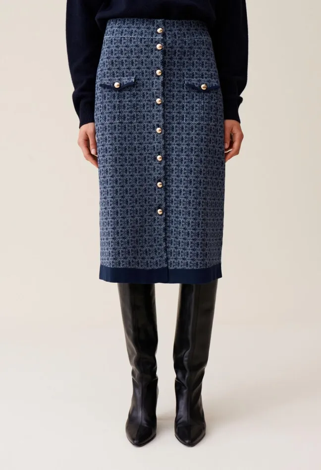 Claudie Pierlot Navy HighWaisted Monogram Skirt Women Skirts And Shorts