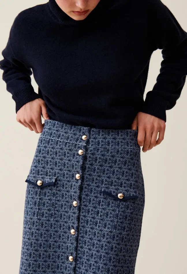 Claudie Pierlot Navy HighWaisted Monogram Skirt Women Skirts And Shorts Claudie Pierlot Navy HighWaisted Monogram Skirt Women Skirts And Shorts