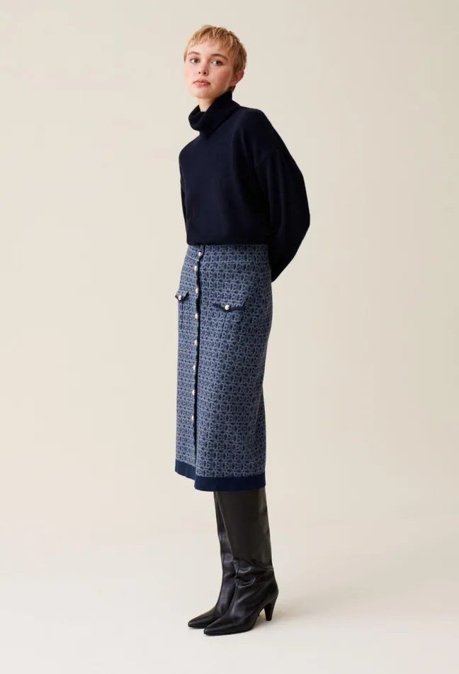 Claudie Pierlot Navy HighWaisted Monogram Skirt Women Skirts And Shorts Claudie Pierlot Navy HighWaisted Monogram Skirt Women Skirts And Shorts