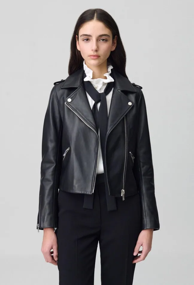 Claudie Pierlot Smooth Leather Jacket Black Women Jackets Claudie Pierlot Smooth Leather Jacket Black Women Jackets