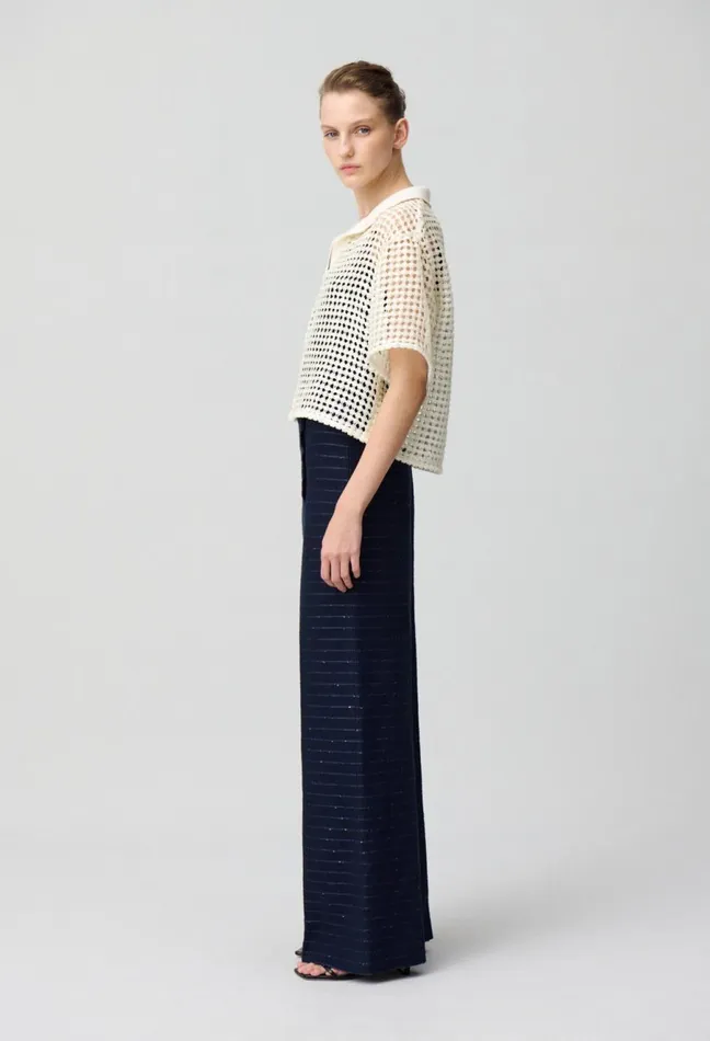 Claudie Pierlot Striped Straight Cut Trousers Navy Women Jeans And Trousers Claudie Pierlot Striped Straight Cut Trousers Navy Women Jeans And Trousers