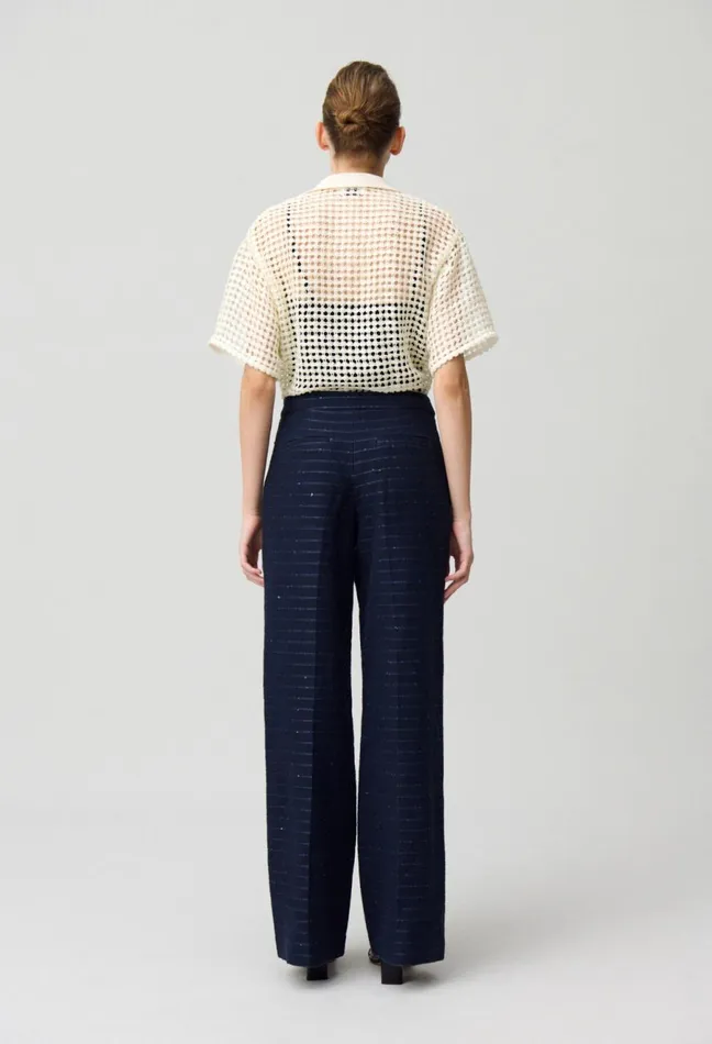 Claudie Pierlot Striped Straight Cut Trousers Navy Women Jeans And Trousers Claudie Pierlot Striped Straight Cut Trousers Navy Women Jeans And Trousers