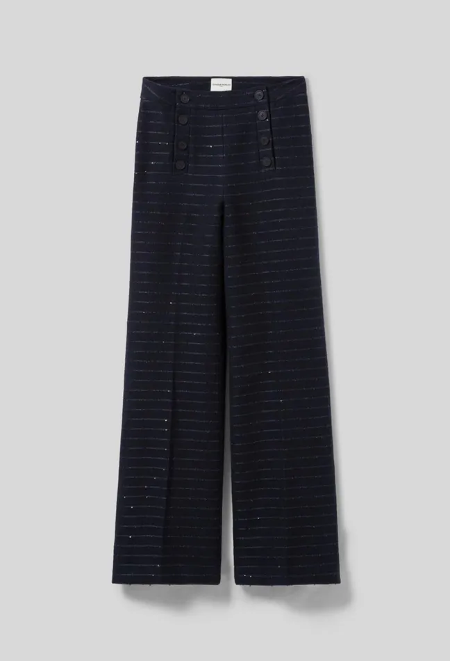 Claudie Pierlot Striped Straight Cut Trousers Navy Women Jeans And Trousers Claudie Pierlot Striped Straight Cut Trousers Navy Women Jeans And Trousers