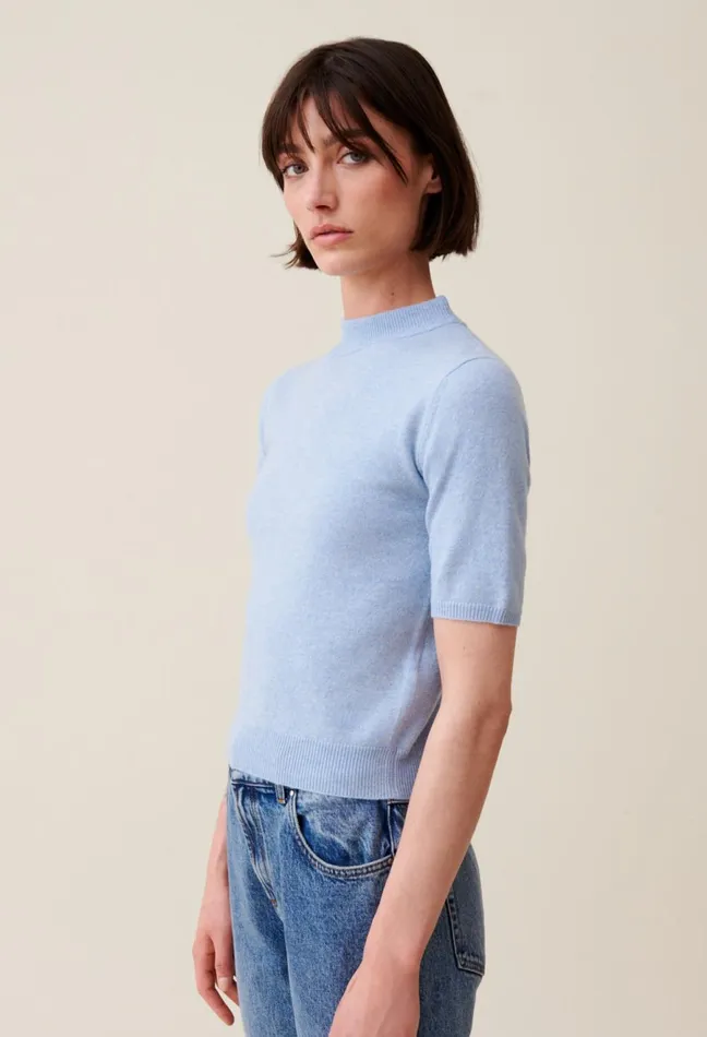Claudie Pierlot Wool Jumper With High Neck Sky Blue Women Knitwear And Cardigans
