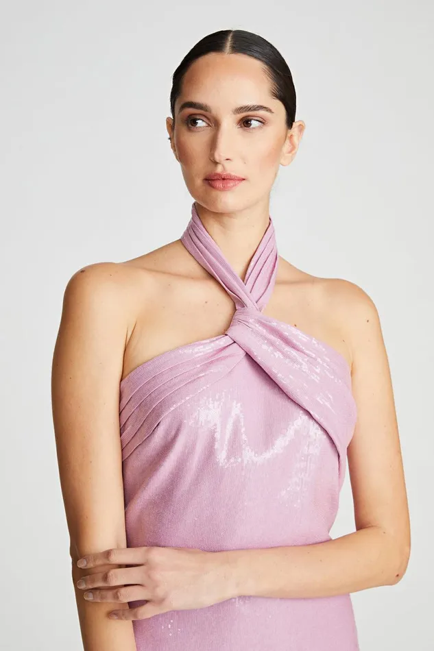 Cocktail Women Halston Sarena Dress In Stretch Sequin Wisteria Cocktail Women Halston Sarena Dress In Stretch Sequin Wisteria