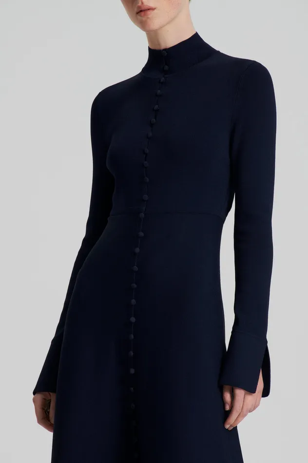 CREPE KNIT BUTTON POLO DRESS NAVY Dresses Scanlan Theodore Women CREPE KNIT BUTTON POLO DRESS NAVY Dresses Scanlan Theodore Women