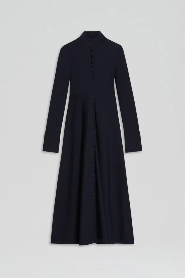 CREPE KNIT BUTTON POLO DRESS NAVY Dresses Scanlan Theodore Women CREPE KNIT BUTTON POLO DRESS NAVY Dresses Scanlan Theodore Women