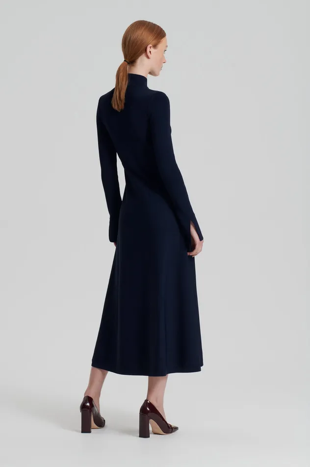 CREPE KNIT BUTTON POLO DRESS NAVY Dresses Scanlan Theodore Women CREPE KNIT BUTTON POLO DRESS NAVY Dresses Scanlan Theodore Women