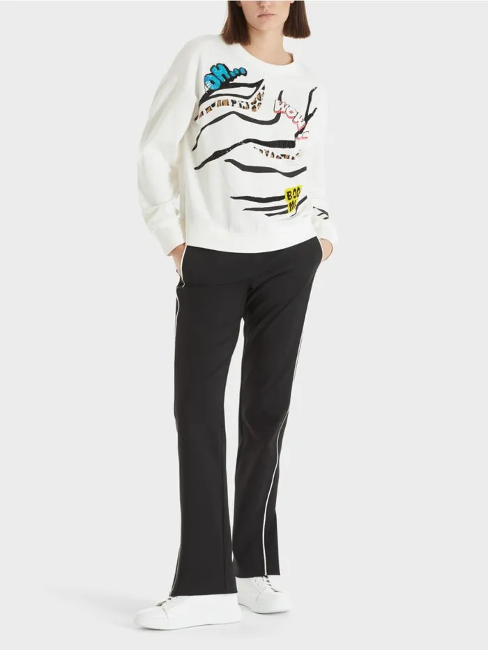 Damen Marc Cain Pullover and Sweatshirts Sweatshirt Mit Paillettenverzierung Deep Sea