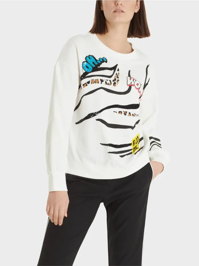 Damen Marc Cain Pullover and Sweatshirts Sweatshirt Mit Paillettenverzierung Deep Sea