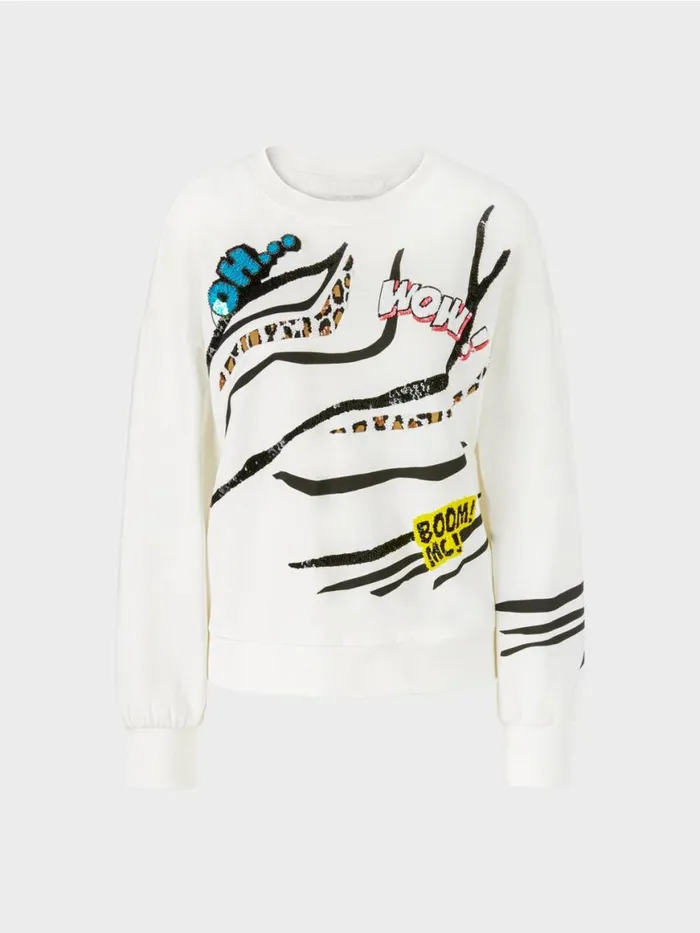 Damen Marc Cain Pullover and Sweatshirts Sweatshirt Mit Paillettenverzierung Deep Sea