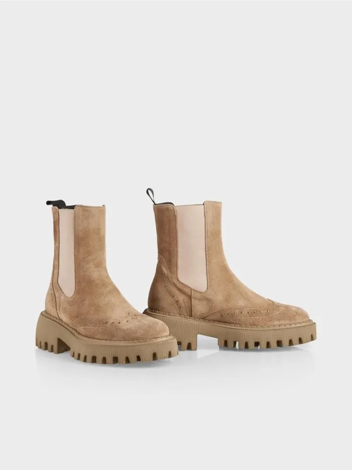 Damen Marc Cain Schuhe ChelseaBoots Mit Nieten Bright Toffee