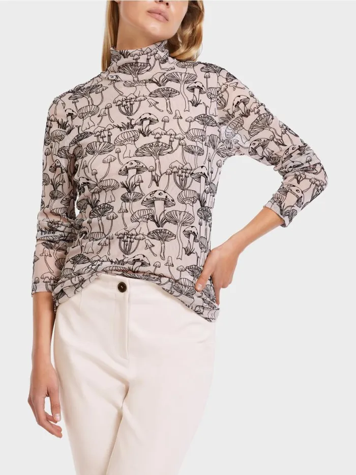 Damen Marc Cain Shirts and Tops Hochgeschlossenes Longsleeve 8211 Bedruckt Soft Blossom
