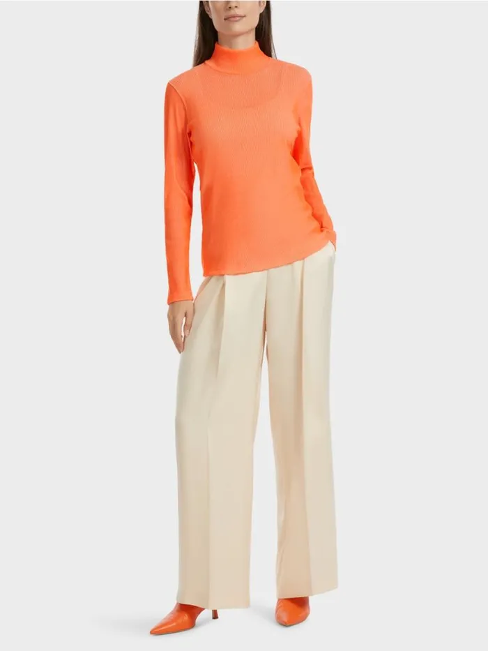 Damen Marc Cain Shirts and Tops TShirt Im RippenDesign Bright Coral