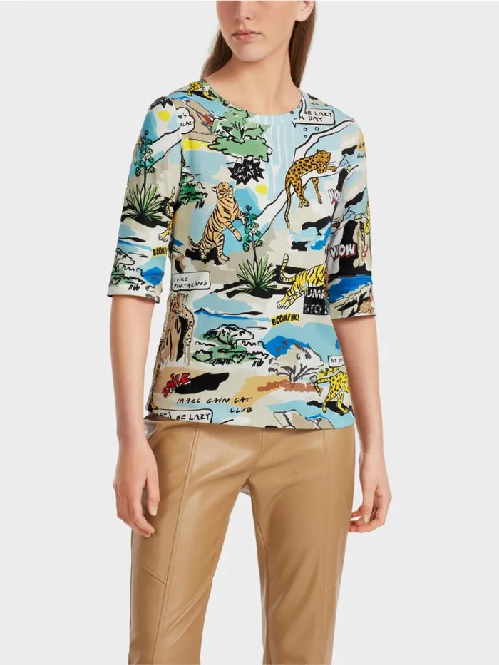 Damen Marc Cain Shirts and Tops TShirt Mit ComicPrint Deep Sea