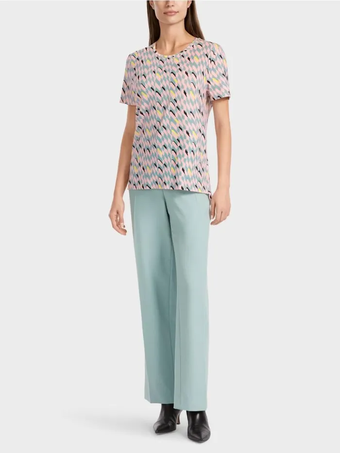 Damen Marc Cain Shirts and Tops TShirt Mit Grafischem Dessin Dark Sky Blue