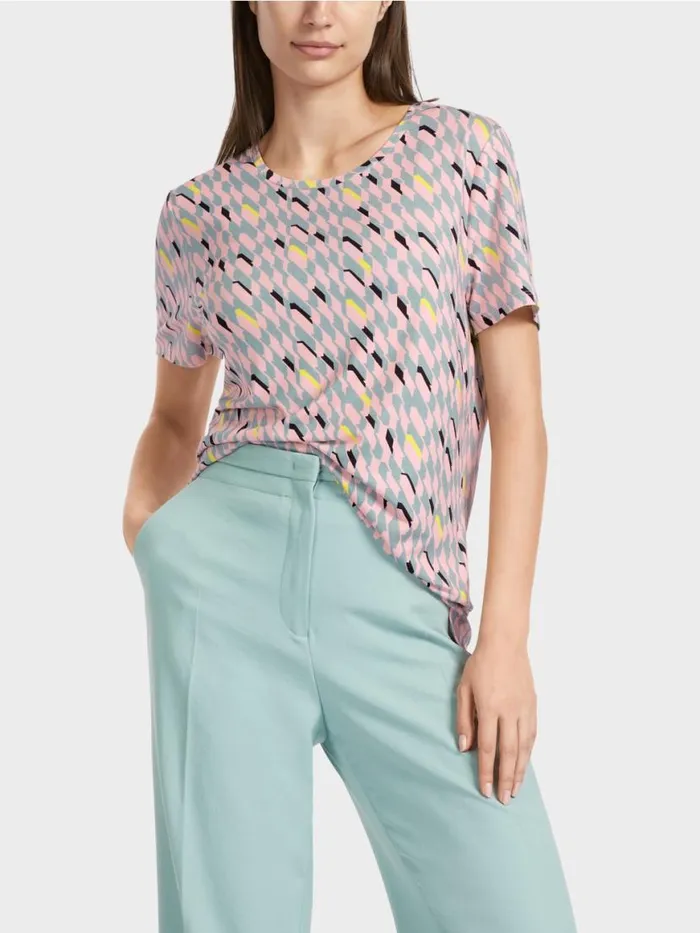 Damen Marc Cain Shirts and Tops TShirt Mit Grafischem Dessin Dark Sky Blue