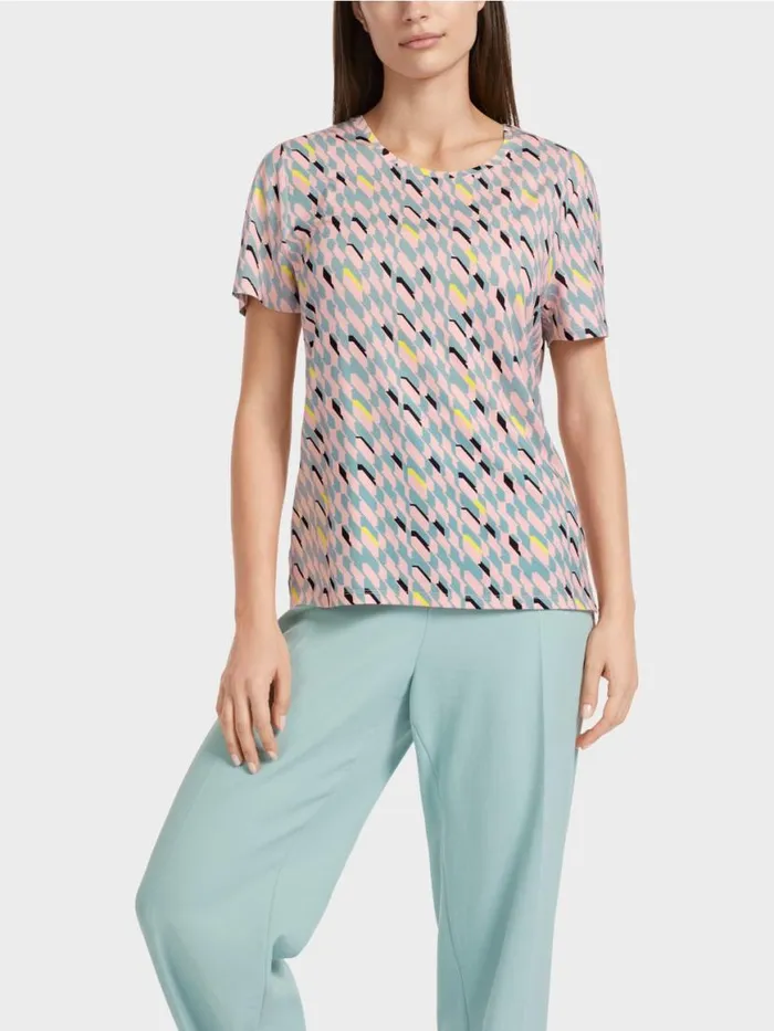 Damen Marc Cain Shirts and Tops TShirt Mit Grafischem Dessin Dark Sky Blue