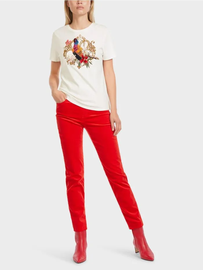 Damen Marc Cain Shirts and Tops TShirt Mit PaillettenMotiv Offwhite