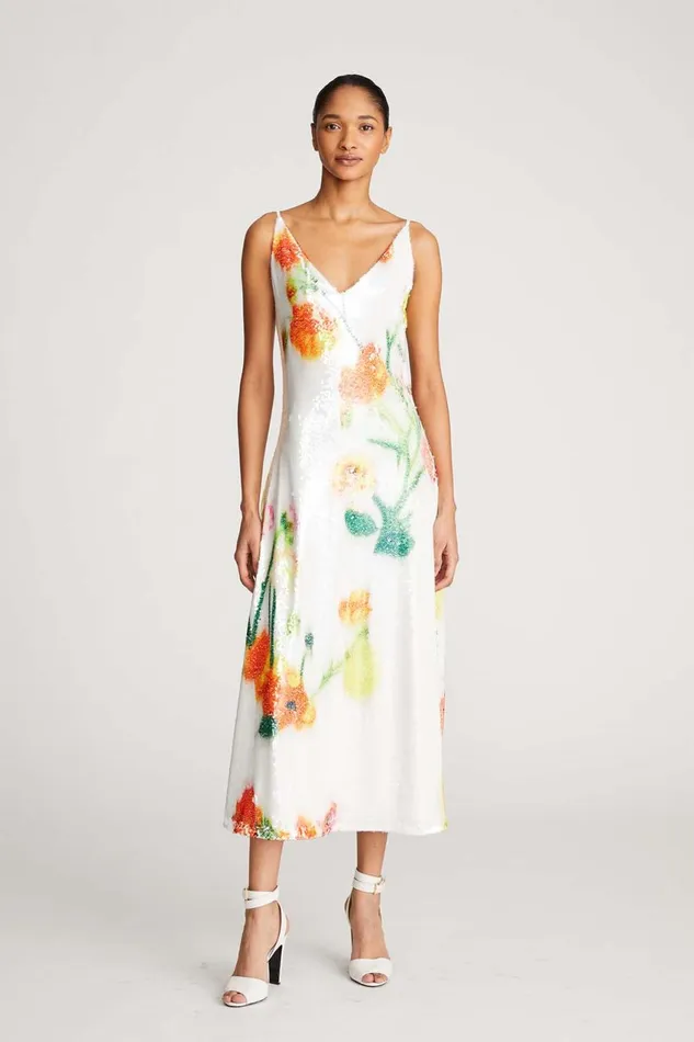 Dresses Women Halston Caralyn Dress In Floral Sequin Chalk Blurred Floral Dresses Women Halston Caralyn Dress In Floral Sequin Chalk Blurred Floral