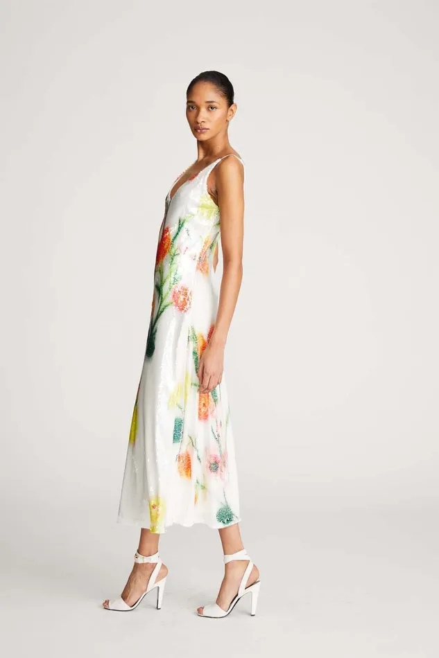 Dresses Women Halston Caralyn Dress In Floral Sequin Chalk Blurred Floral Dresses Women Halston Caralyn Dress In Floral Sequin Chalk Blurred Floral