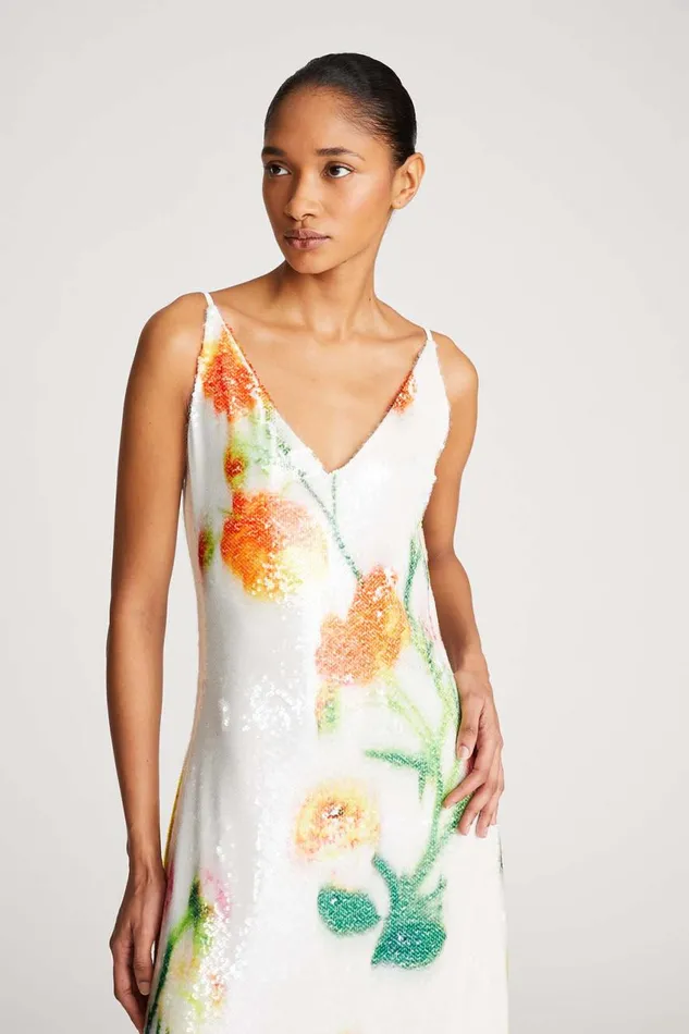 Dresses Women Halston Caralyn Dress In Floral Sequin Chalk Blurred Floral Dresses Women Halston Caralyn Dress In Floral Sequin Chalk Blurred Floral